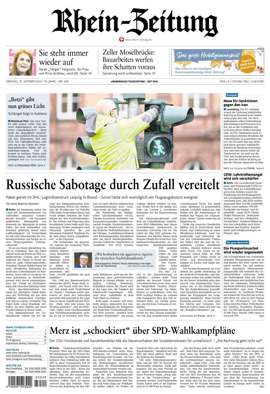 Rhein-Zeitung Kreis Cochem-Zell vom Dienstag, 15.10.2024