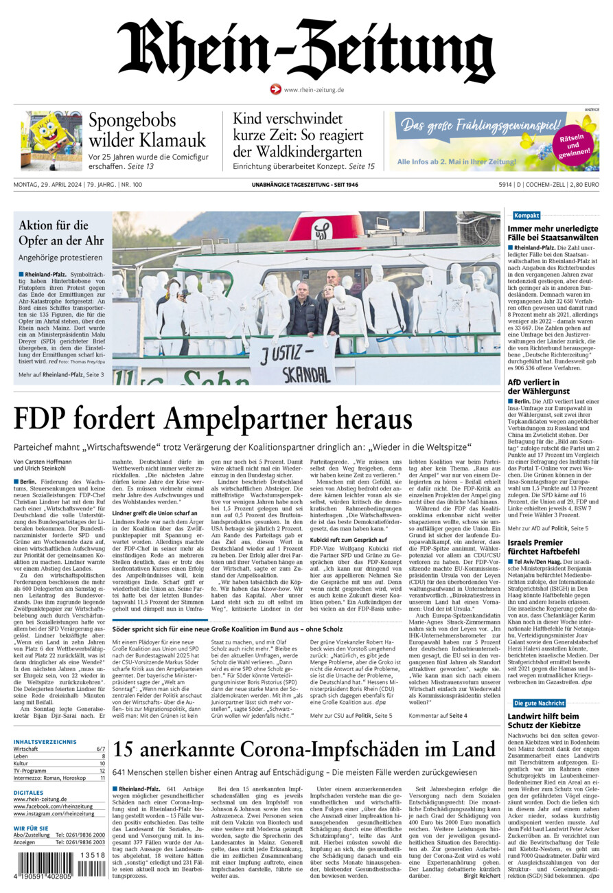 Rhein-Zeitung Kreis Cochem-Zell vom Montag, 29.04.2024