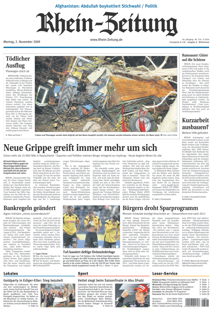 Rhein-Zeitung Kreis Cochem-Zell vom Montag, 02.11.2009