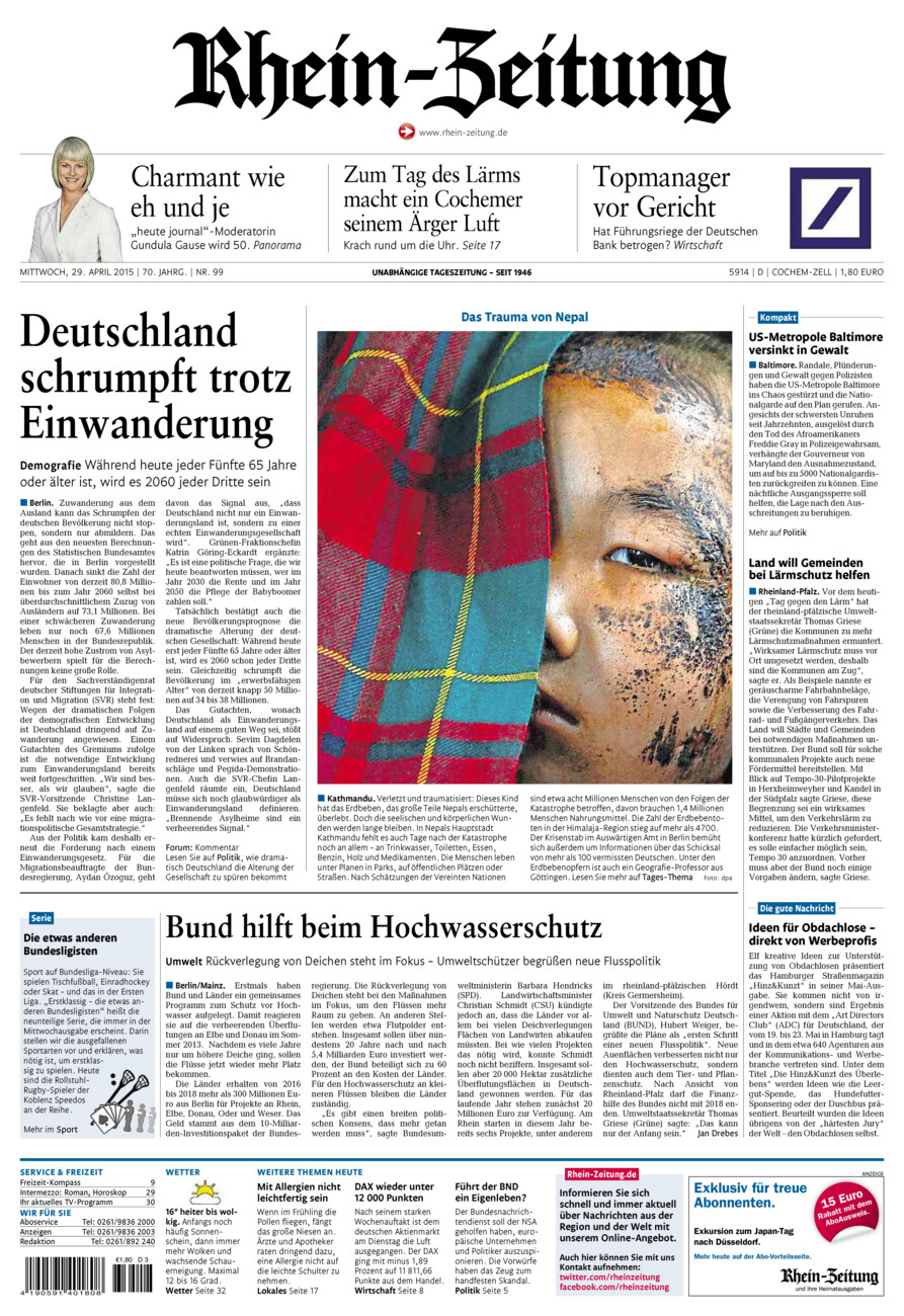 Rhein-Zeitung Kreis Cochem-Zell vom Mittwoch, 29.04.2015
