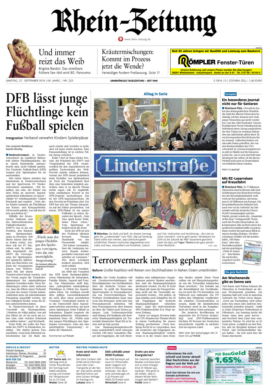 Rhein-Zeitung Kreis Cochem-Zell vom Samstag, 27.09.2014