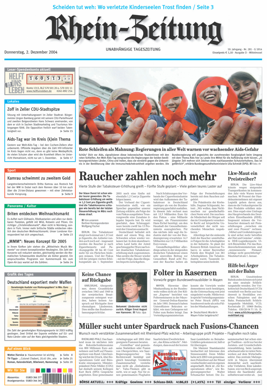 Rhein-Zeitung Kreis Cochem-Zell vom Donnerstag, 02.12.2004