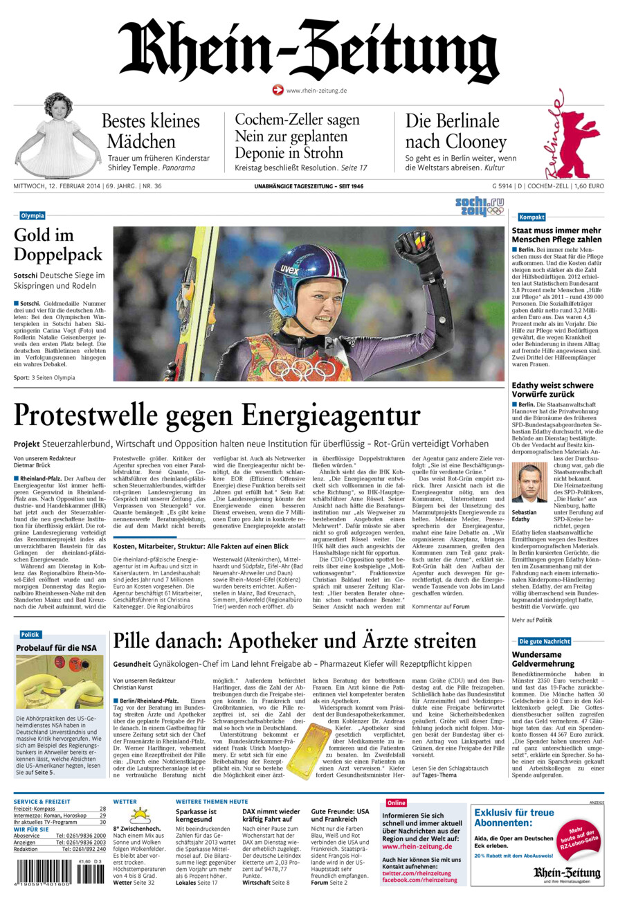 Rhein-Zeitung Kreis Cochem-Zell vom Mittwoch, 12.02.2014