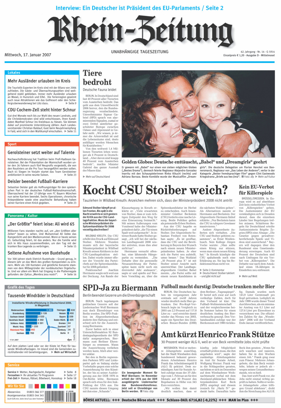 Rhein-Zeitung Kreis Cochem-Zell vom Mittwoch, 17.01.2007