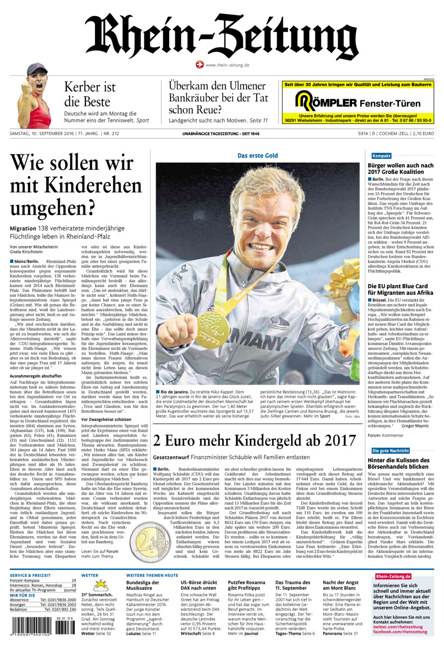 Rhein-Zeitung Kreis Cochem-Zell vom Samstag, 10.09.2016