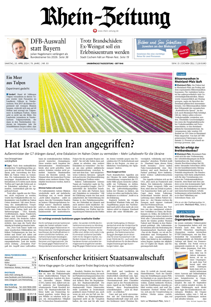 Rhein-Zeitung Kreis Cochem-Zell vom Samstag, 20.04.2024