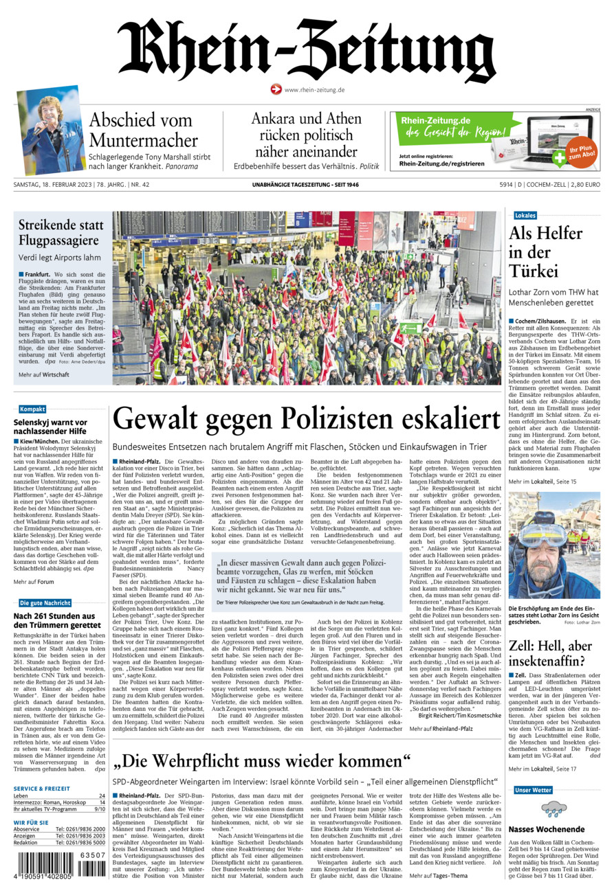 Rhein-Zeitung Kreis Cochem-Zell vom Samstag, 18.02.2023