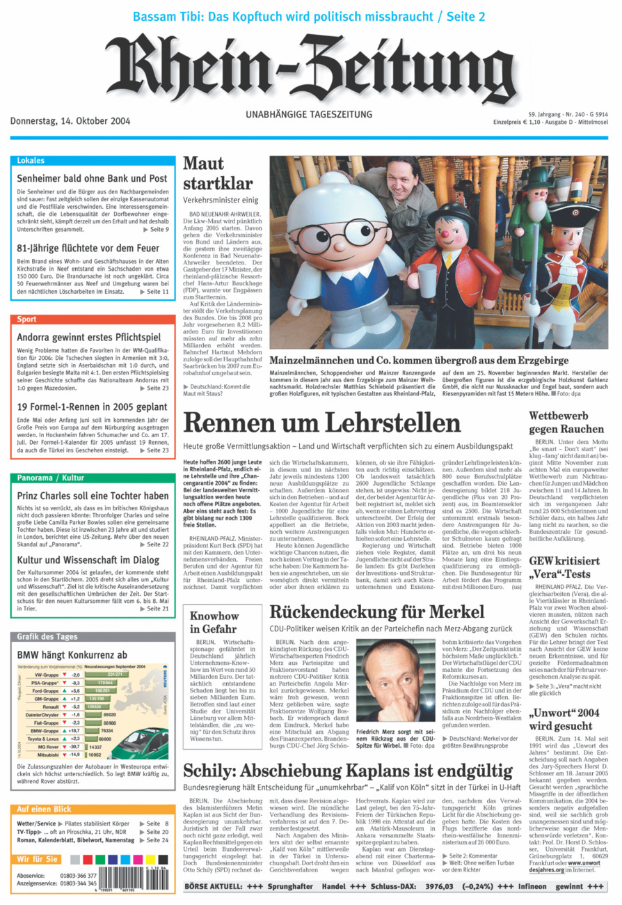 Rhein-Zeitung Kreis Cochem-Zell vom Donnerstag, 14.10.2004