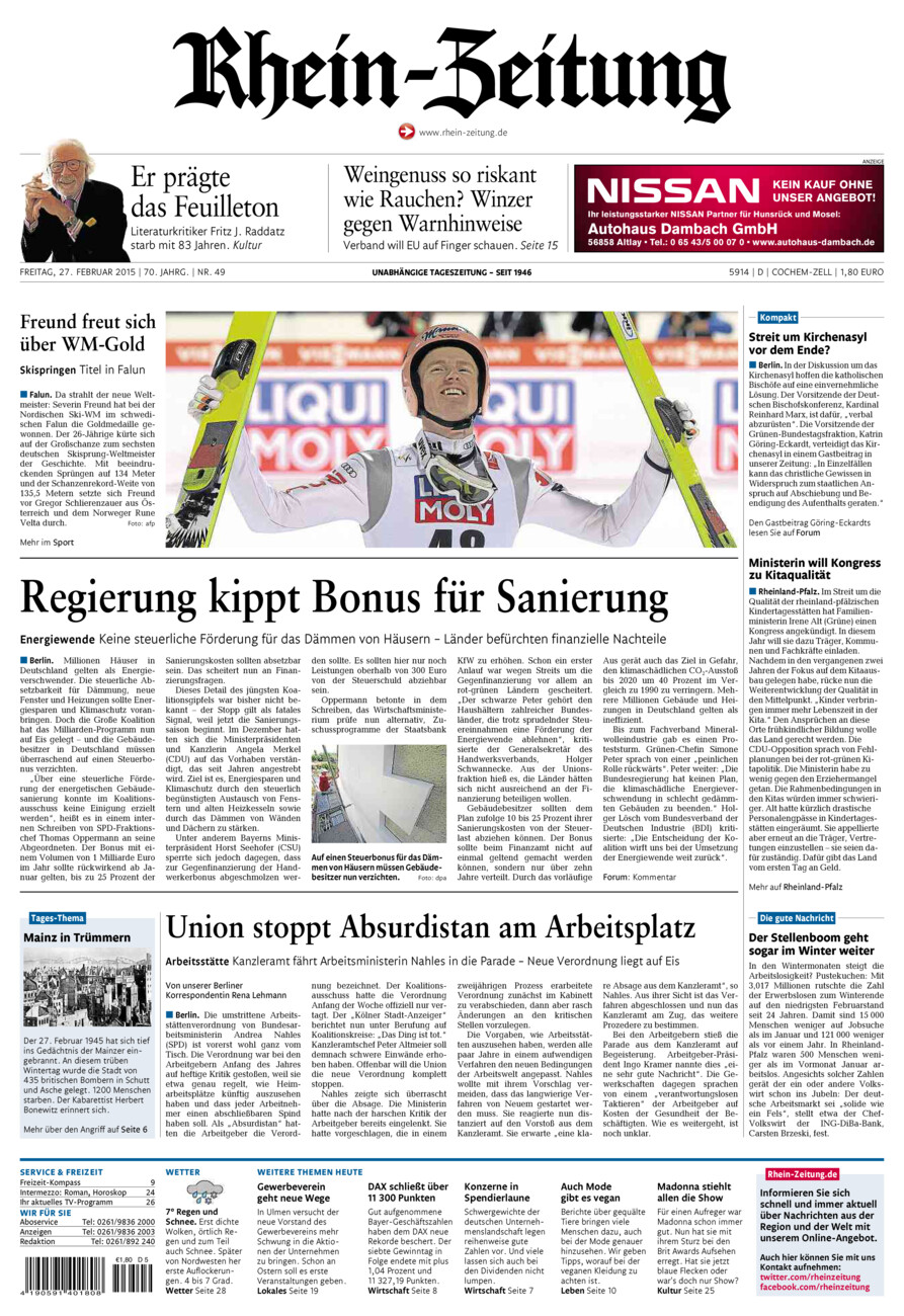 Rhein-Zeitung Kreis Cochem-Zell vom Freitag, 27.02.2015