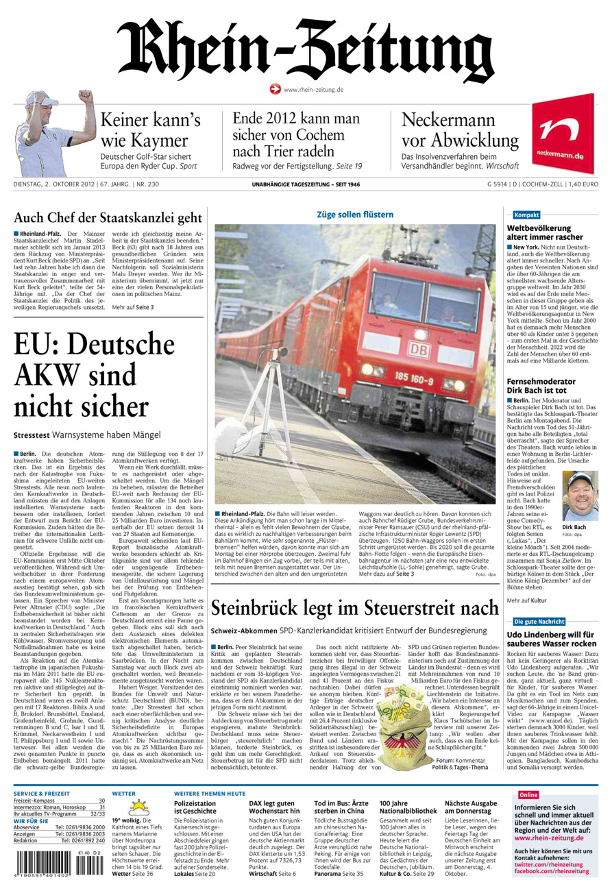 Rhein-Zeitung Kreis Cochem-Zell vom Dienstag, 02.10.2012