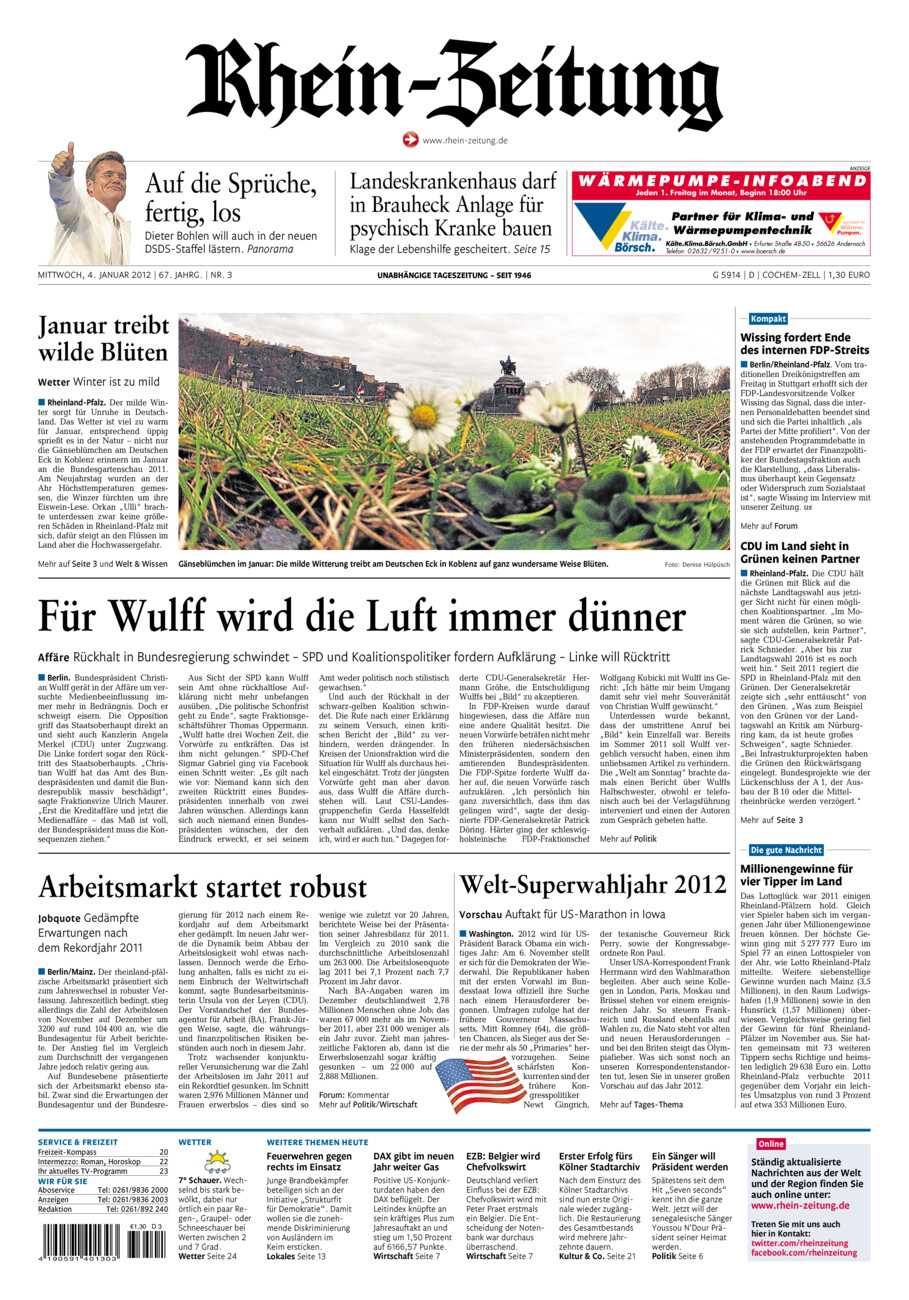 Rhein-Zeitung Kreis Cochem-Zell vom Mittwoch, 04.01.2012
