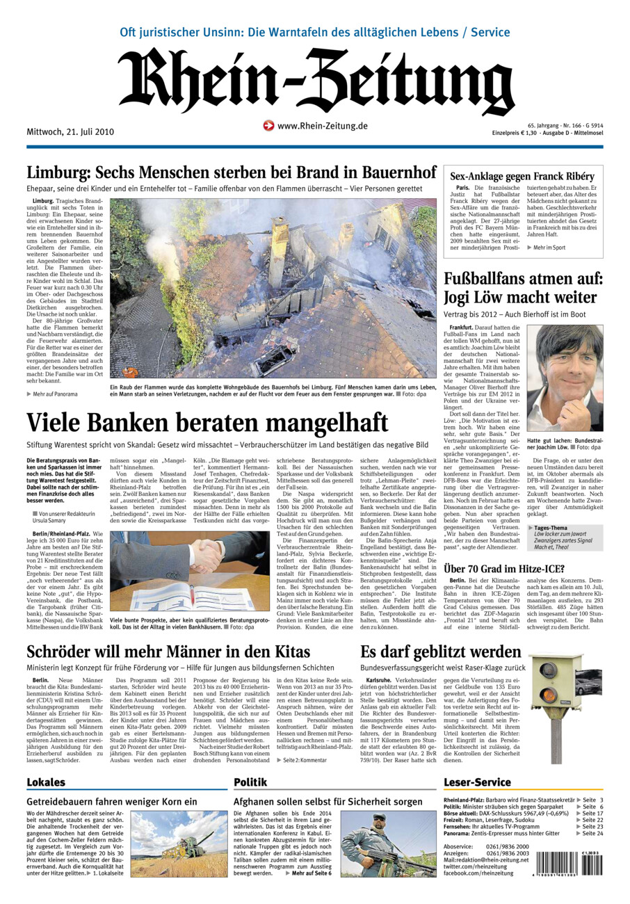 Rhein-Zeitung Kreis Cochem-Zell vom Mittwoch, 21.07.2010