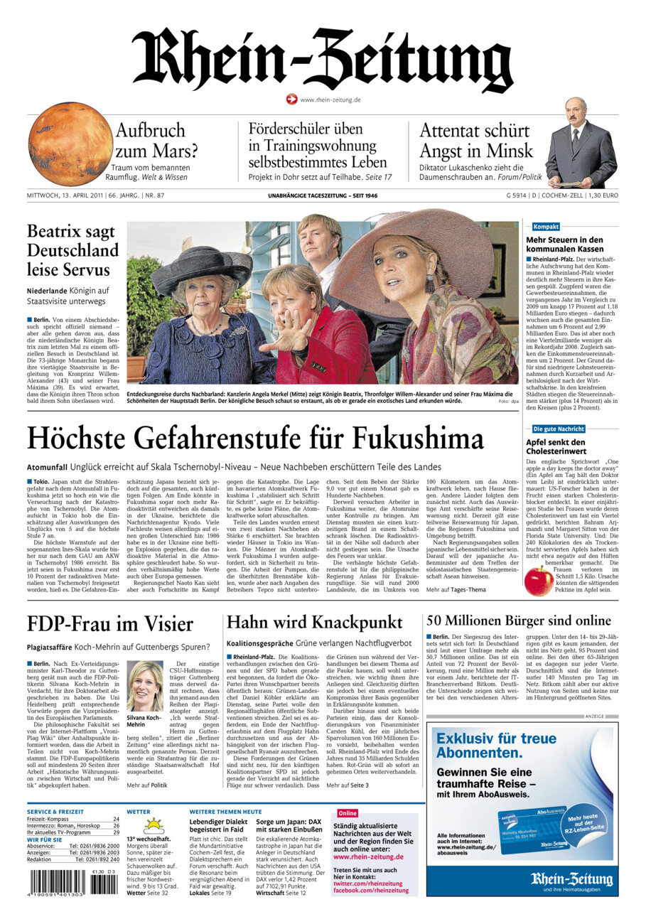Rhein-Zeitung Kreis Cochem-Zell vom Mittwoch, 13.04.2011