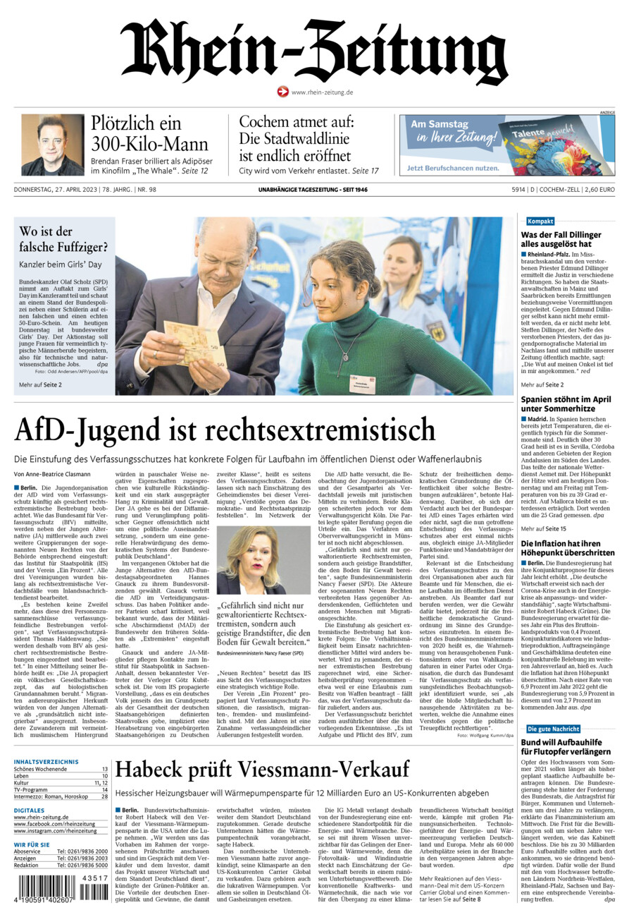 Rhein-Zeitung Kreis Cochem-Zell vom Donnerstag, 27.04.2023