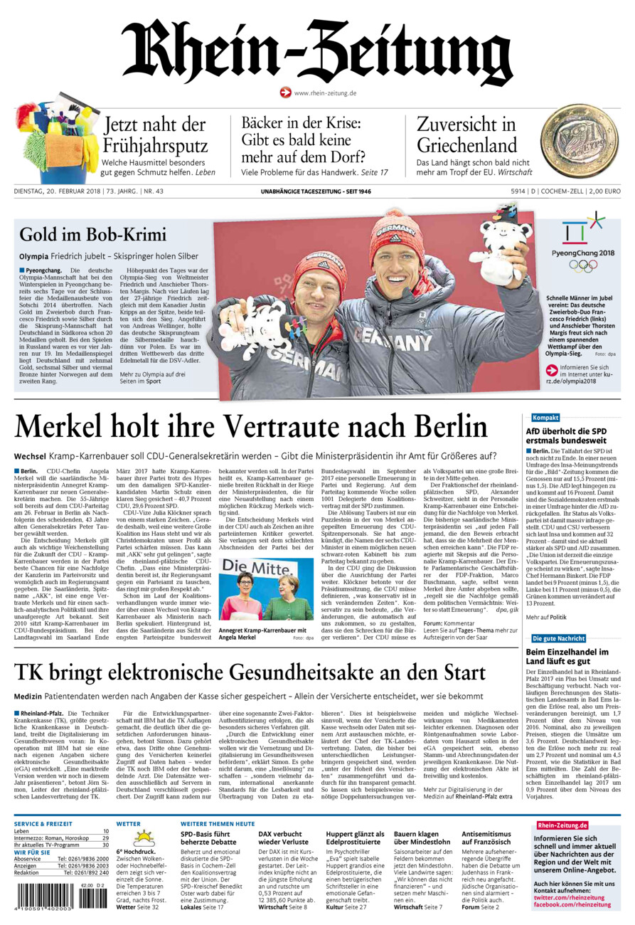 Rhein-Zeitung Kreis Cochem-Zell vom Dienstag, 20.02.2018