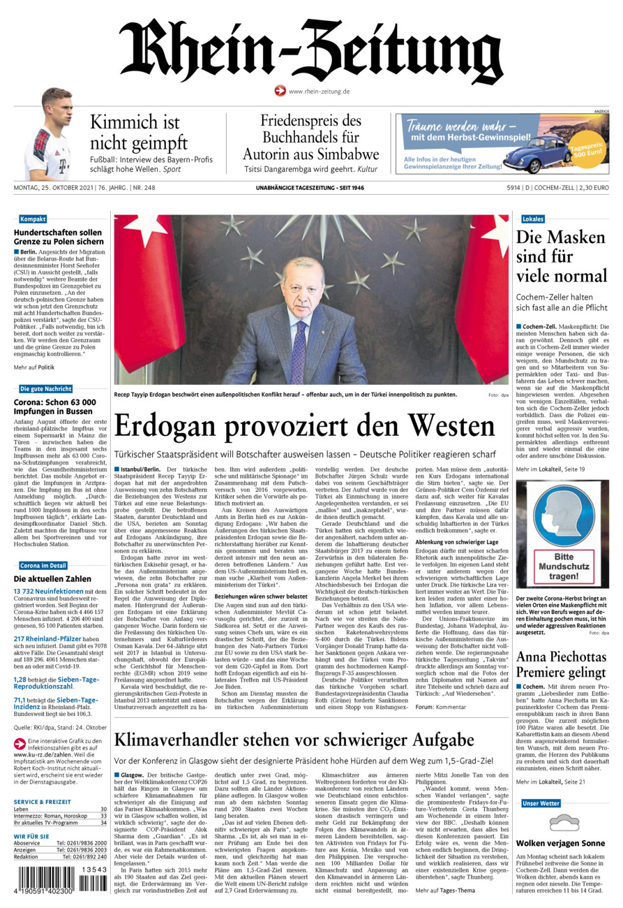 Rhein-Zeitung Kreis Cochem-Zell vom Montag, 25.10.2021