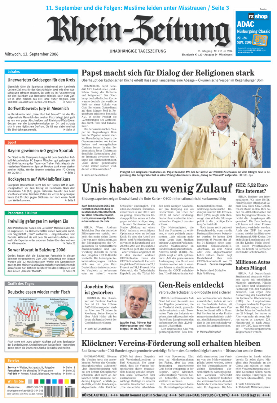 Rhein-Zeitung Kreis Cochem-Zell vom Mittwoch, 13.09.2006
