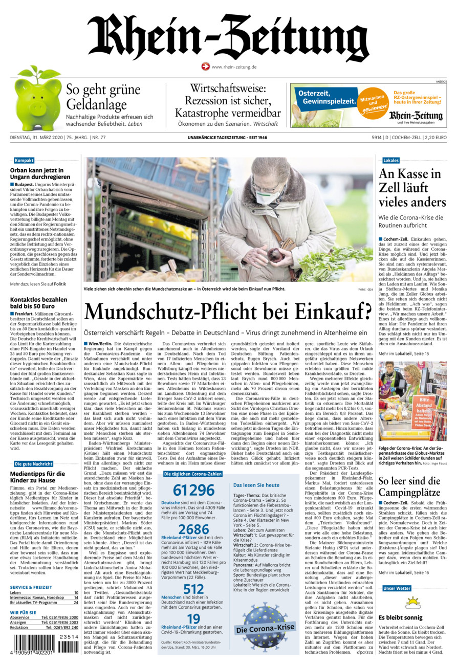 Rhein-Zeitung Kreis Cochem-Zell vom Dienstag, 31.03.2020