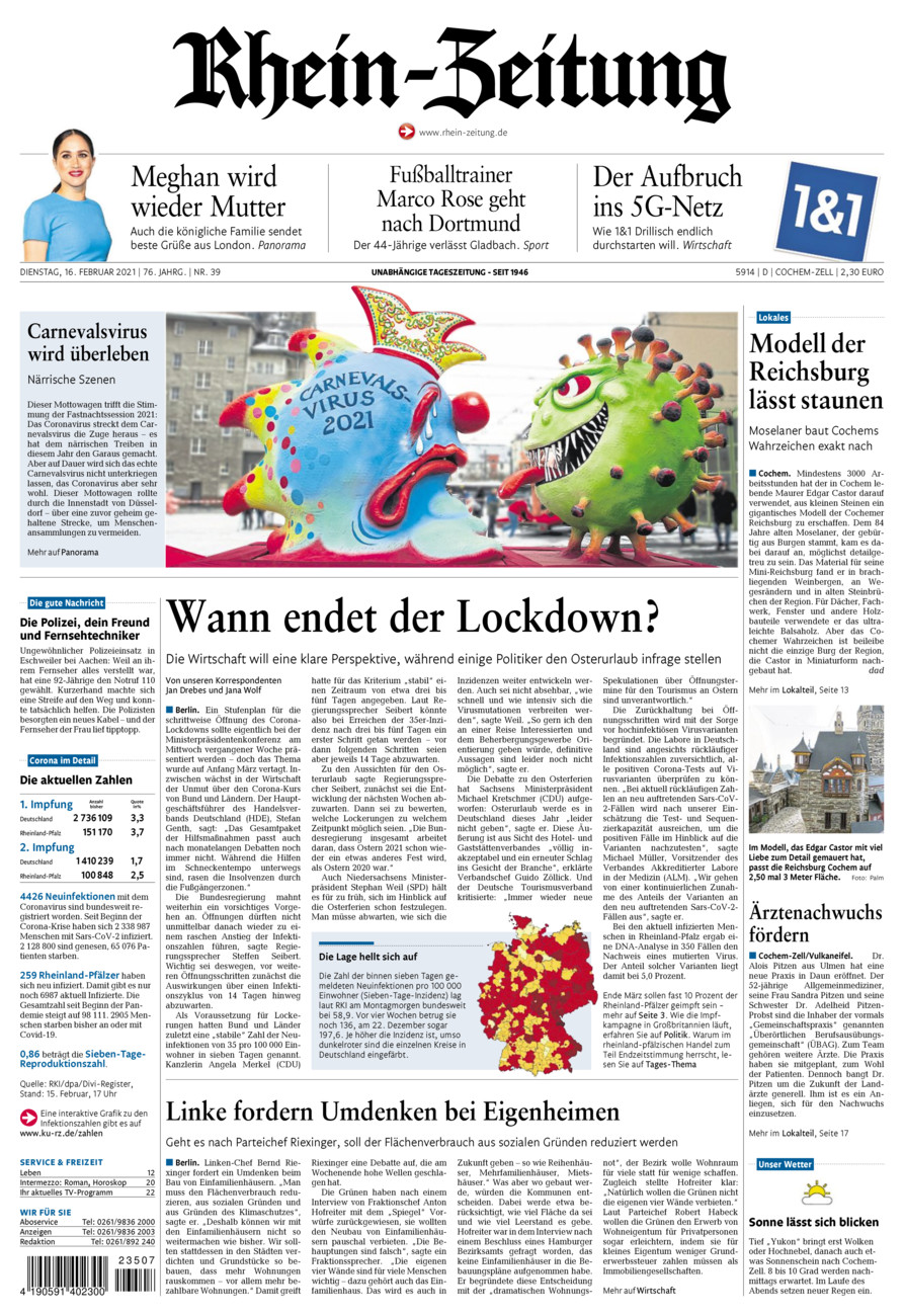 Rhein-Zeitung Kreis Cochem-Zell vom Dienstag, 16.02.2021