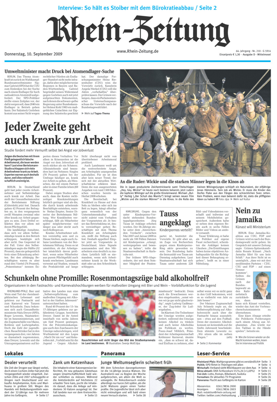Rhein-Zeitung Kreis Cochem-Zell vom Donnerstag, 10.09.2009