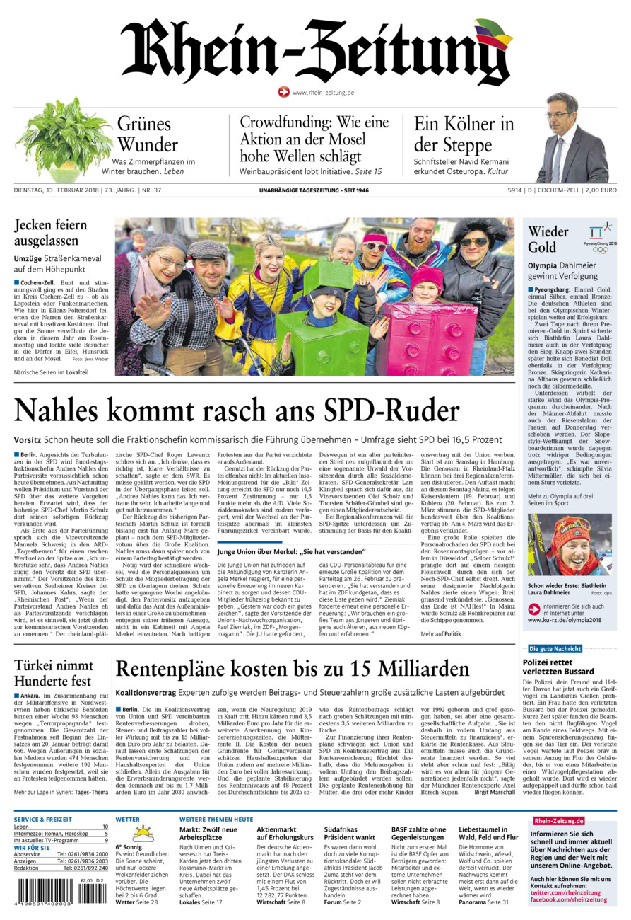Rhein-Zeitung Kreis Cochem-Zell vom Dienstag, 13.02.2018