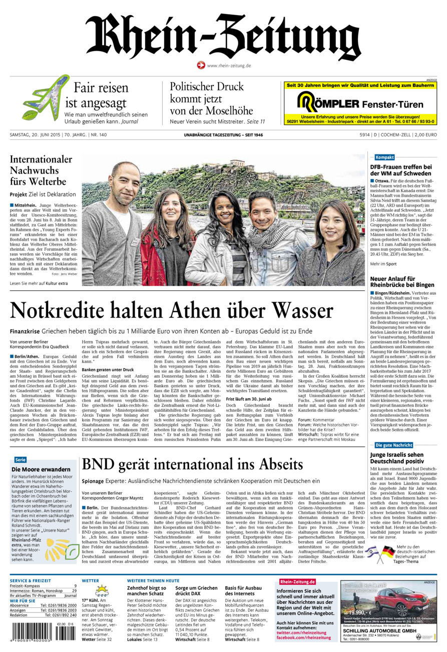 Rhein-Zeitung Kreis Cochem-Zell vom Samstag, 20.06.2015