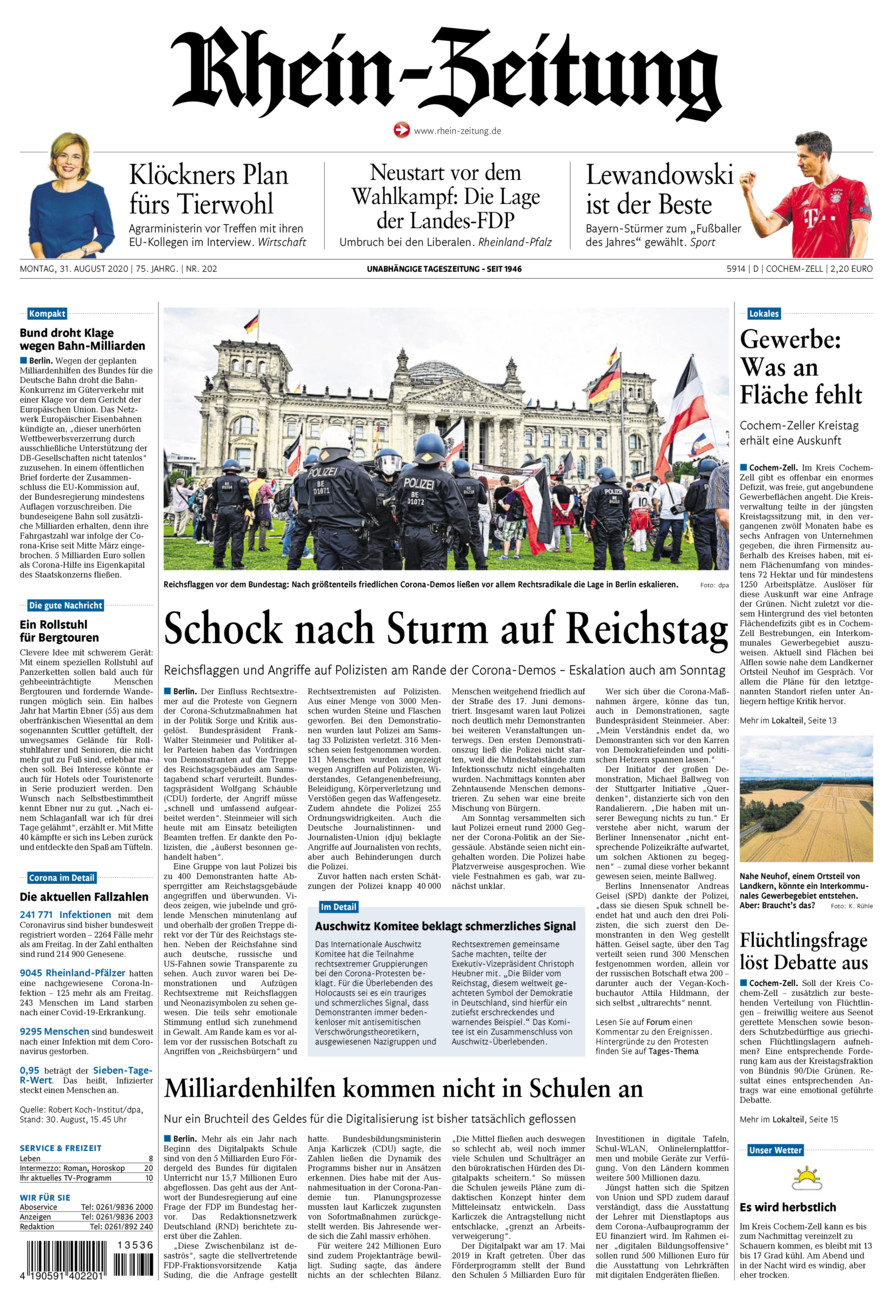 Rhein-Zeitung Kreis Cochem-Zell vom Montag, 31.08.2020