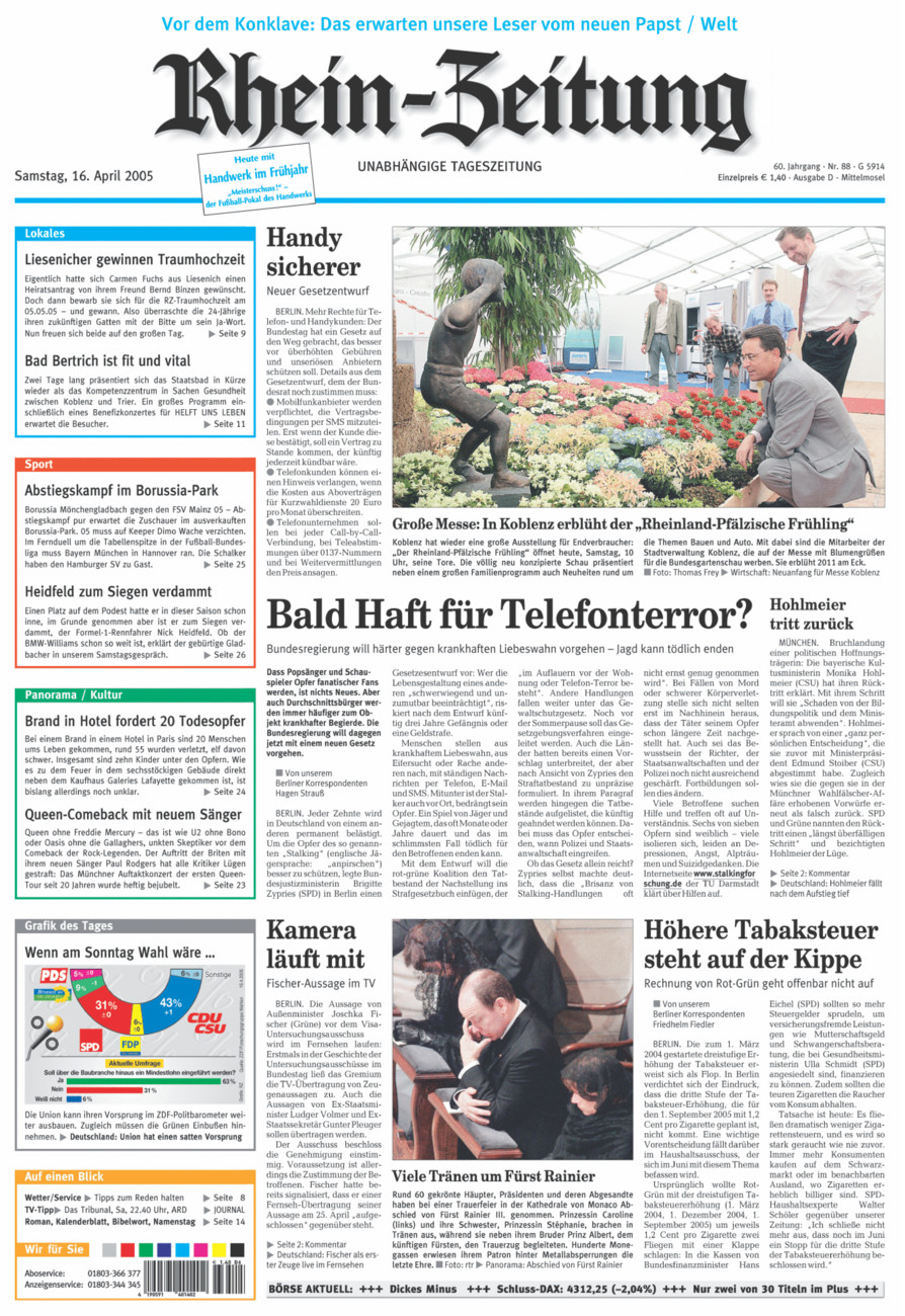 Rhein-Zeitung Kreis Cochem-Zell vom Samstag, 16.04.2005