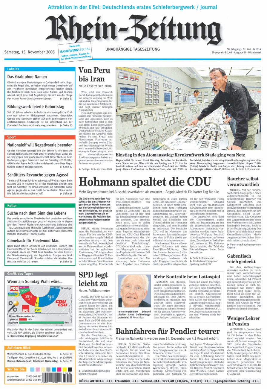 Rhein-Zeitung Kreis Cochem-Zell vom Samstag, 15.11.2003