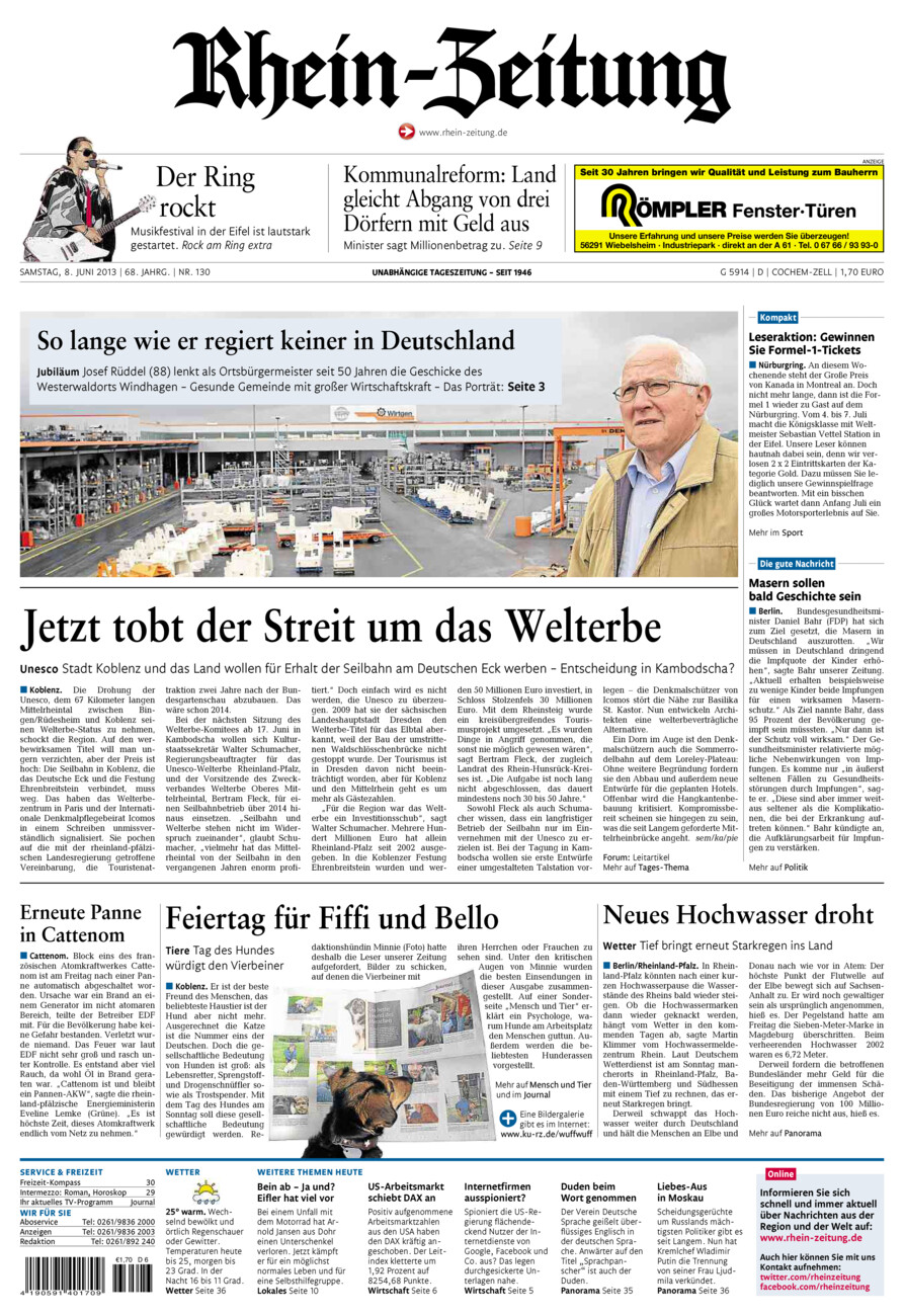 Rhein-Zeitung Kreis Cochem-Zell vom Samstag, 08.06.2013