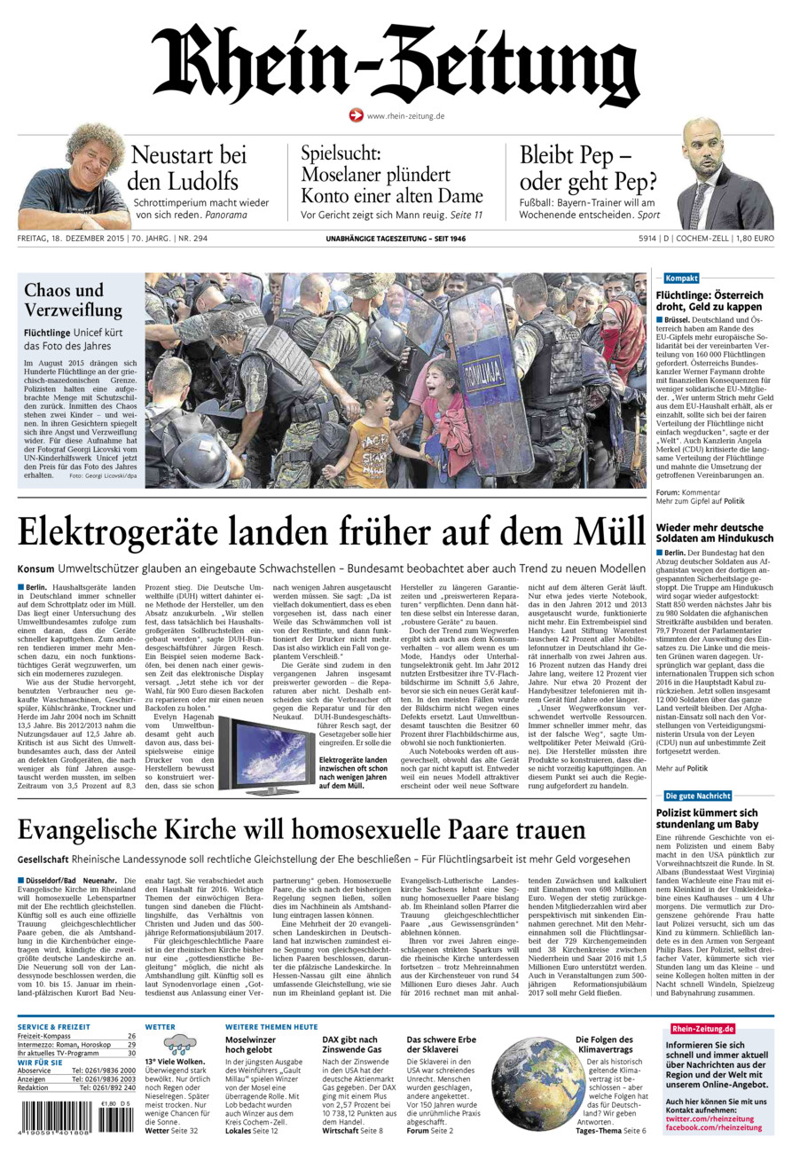 Rhein-Zeitung Kreis Cochem-Zell vom Freitag, 18.12.2015