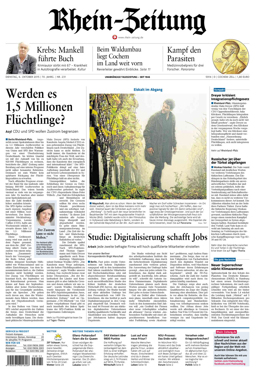 Rhein-Zeitung Kreis Cochem-Zell vom Dienstag, 06.10.2015
