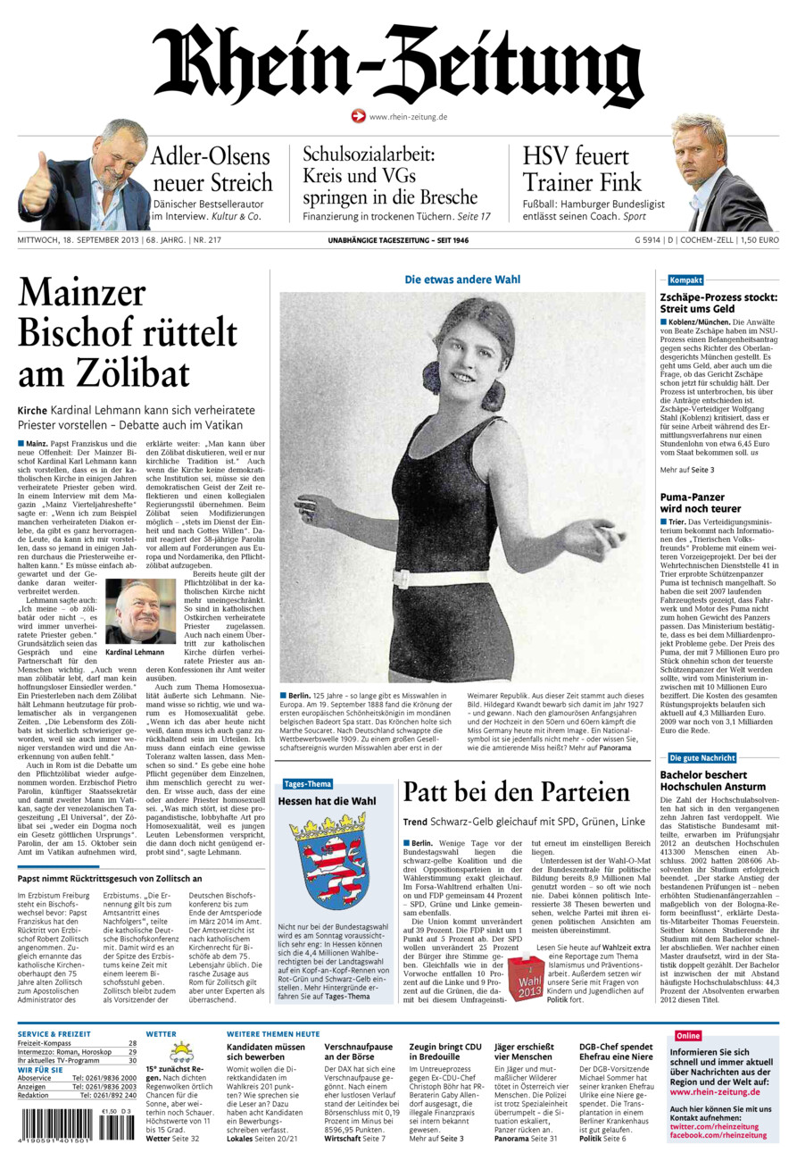 Rhein-Zeitung Kreis Cochem-Zell vom Mittwoch, 18.09.2013