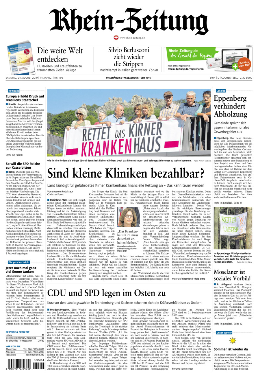 Rhein-Zeitung Kreis Cochem-Zell vom Samstag, 24.08.2019