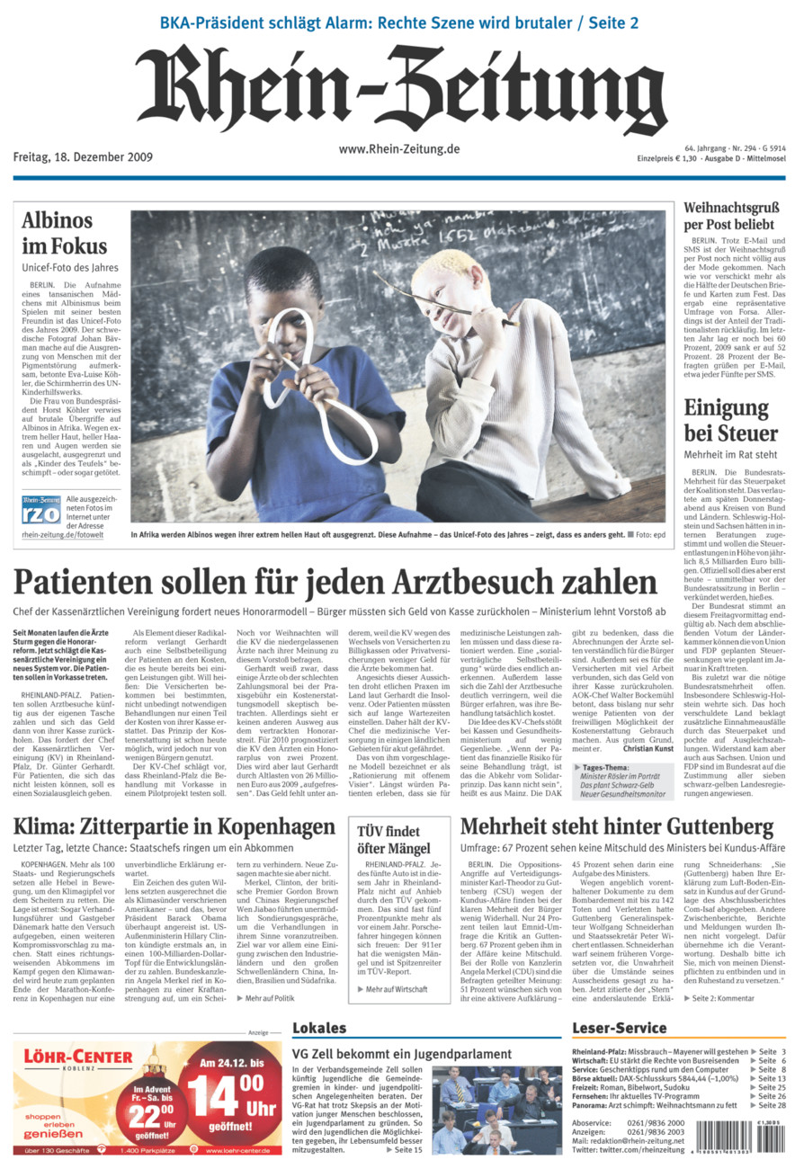 Rhein-Zeitung Kreis Cochem-Zell vom Freitag, 18.12.2009