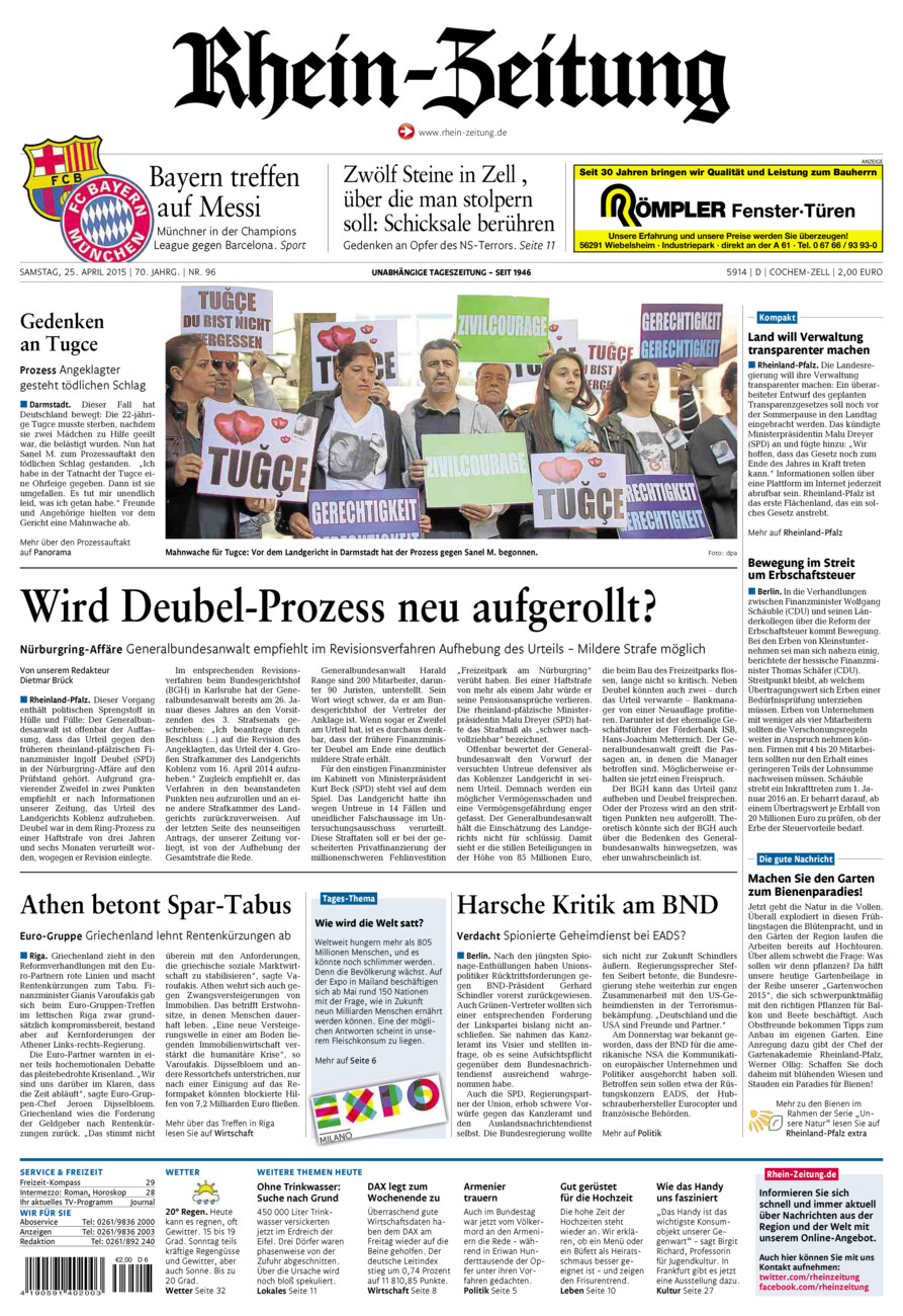 Rhein-Zeitung Kreis Cochem-Zell vom Samstag, 25.04.2015