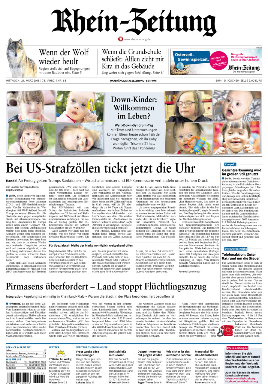 Rhein-Zeitung Kreis Cochem-Zell vom Mittwoch, 21.03.2018