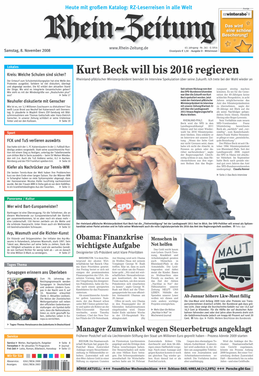 Rhein-Zeitung Kreis Cochem-Zell vom Samstag, 08.11.2008