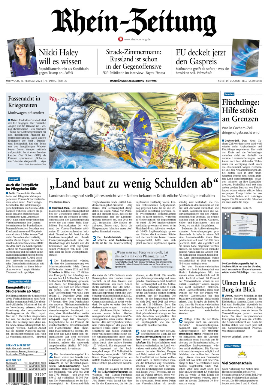 Rhein-Zeitung Kreis Cochem-Zell vom Mittwoch, 15.02.2023