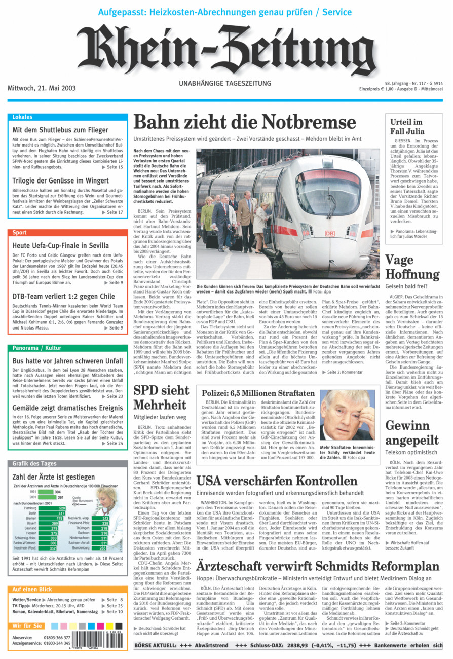 Rhein-Zeitung Kreis Cochem-Zell vom Mittwoch, 21.05.2003