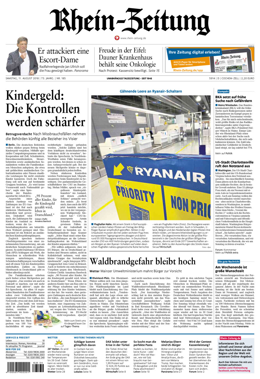 Rhein-Zeitung Kreis Cochem-Zell vom Samstag, 11.08.2018