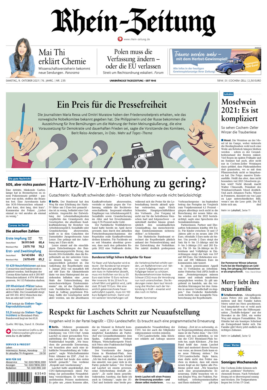 Rhein-Zeitung Kreis Cochem-Zell vom Samstag, 09.10.2021