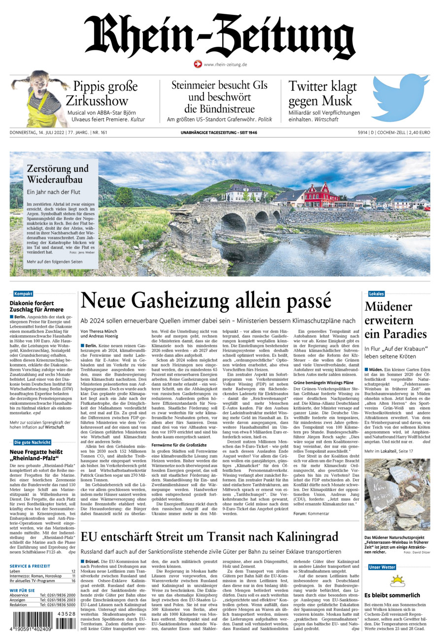 Rhein-Zeitung Kreis Cochem-Zell vom Donnerstag, 14.07.2022