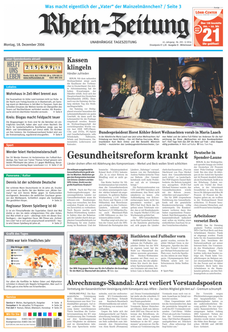Rhein-Zeitung Kreis Cochem-Zell vom Montag, 18.12.2006