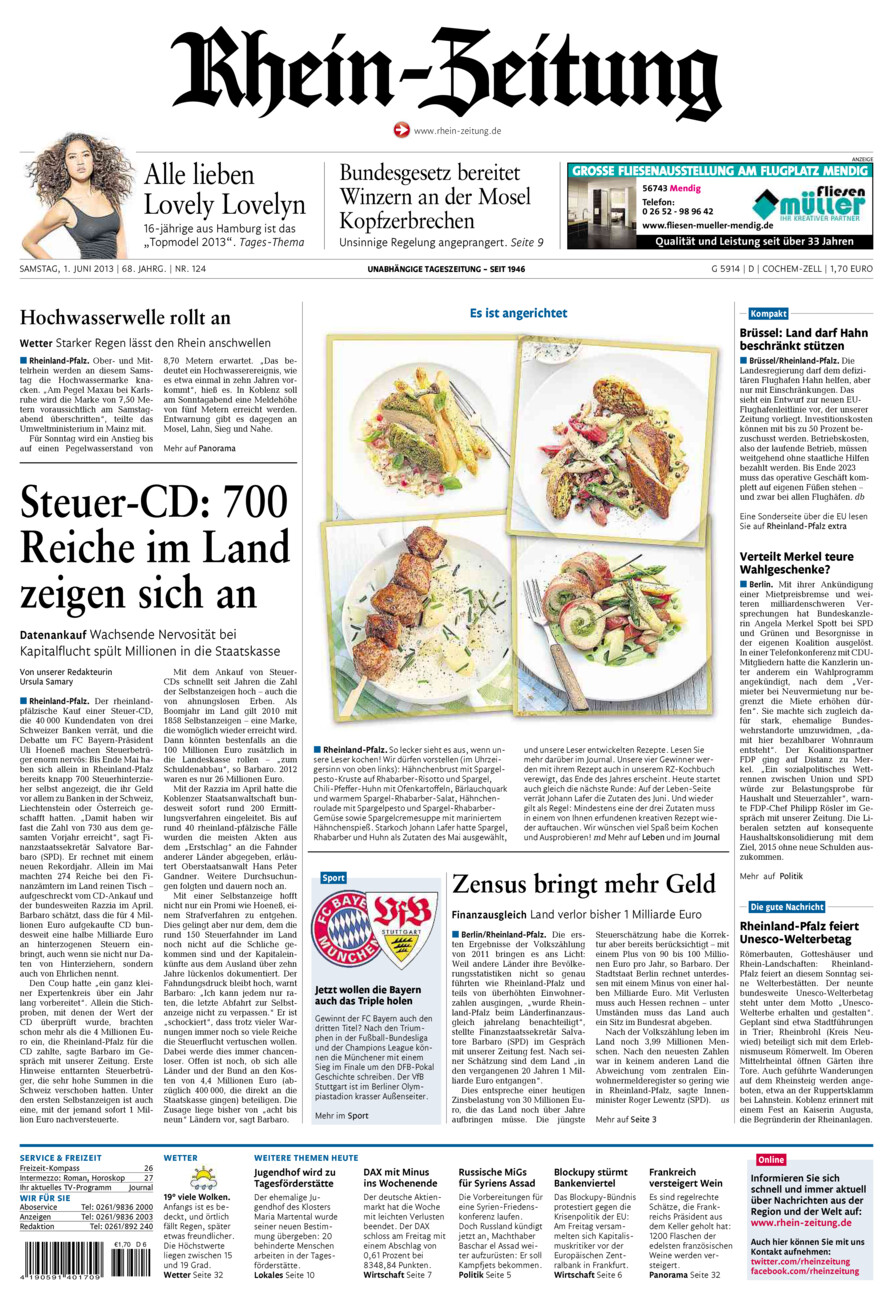 Rhein-Zeitung Kreis Cochem-Zell vom Samstag, 01.06.2013