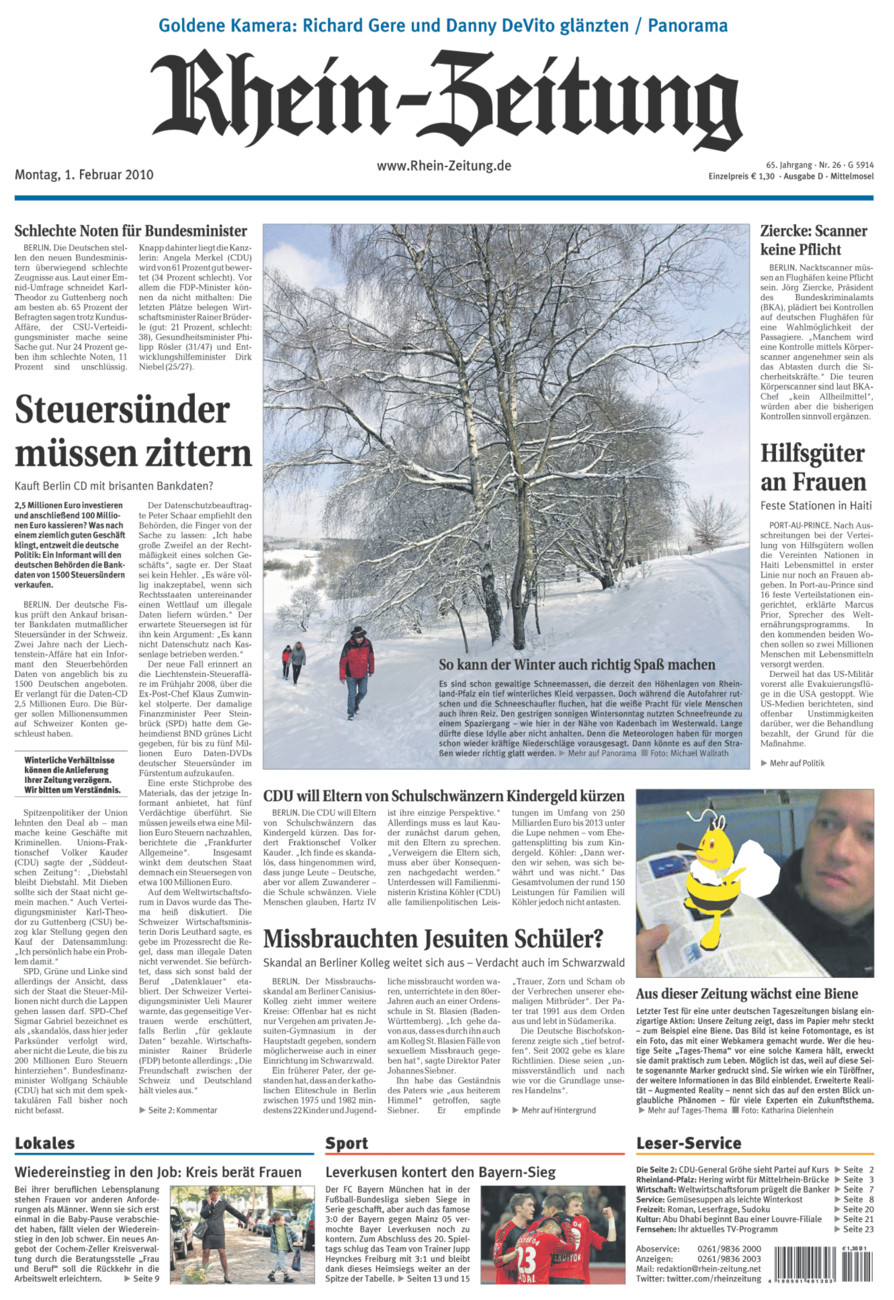 Rhein-Zeitung Kreis Cochem-Zell vom Montag, 01.02.2010