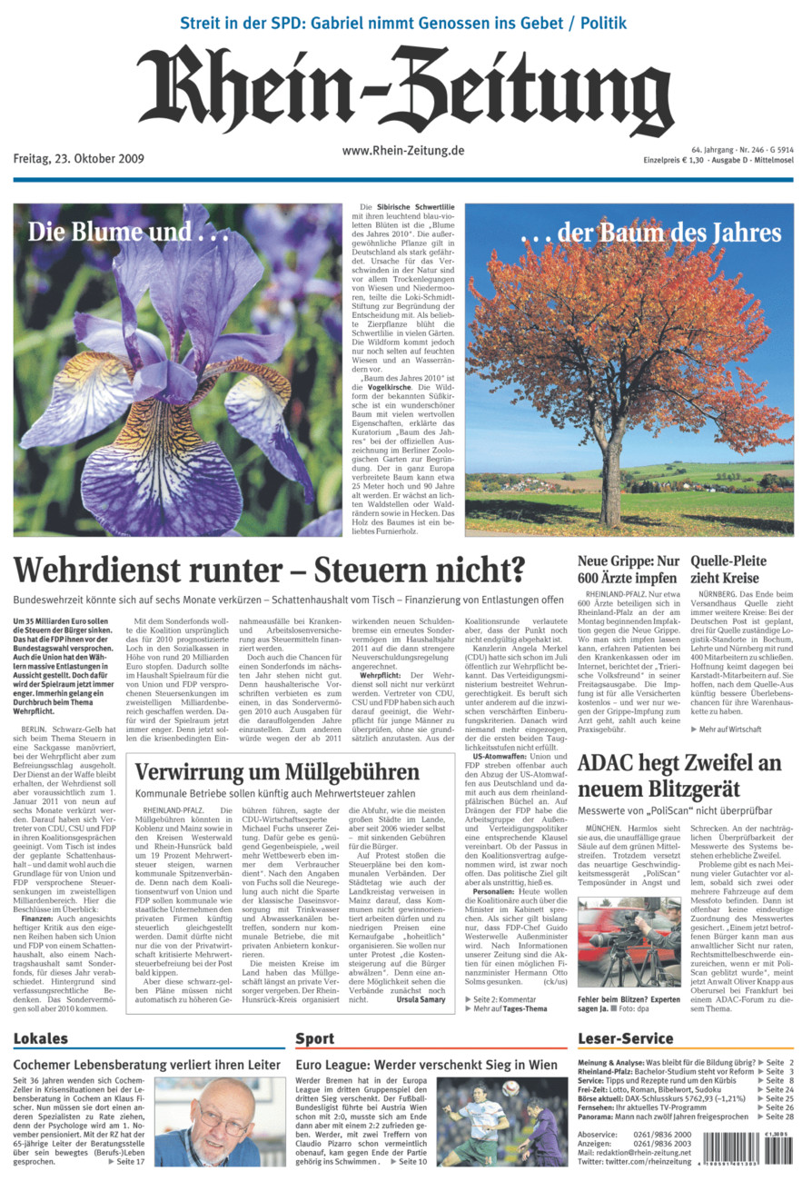 Rhein-Zeitung Kreis Cochem-Zell vom Freitag, 23.10.2009