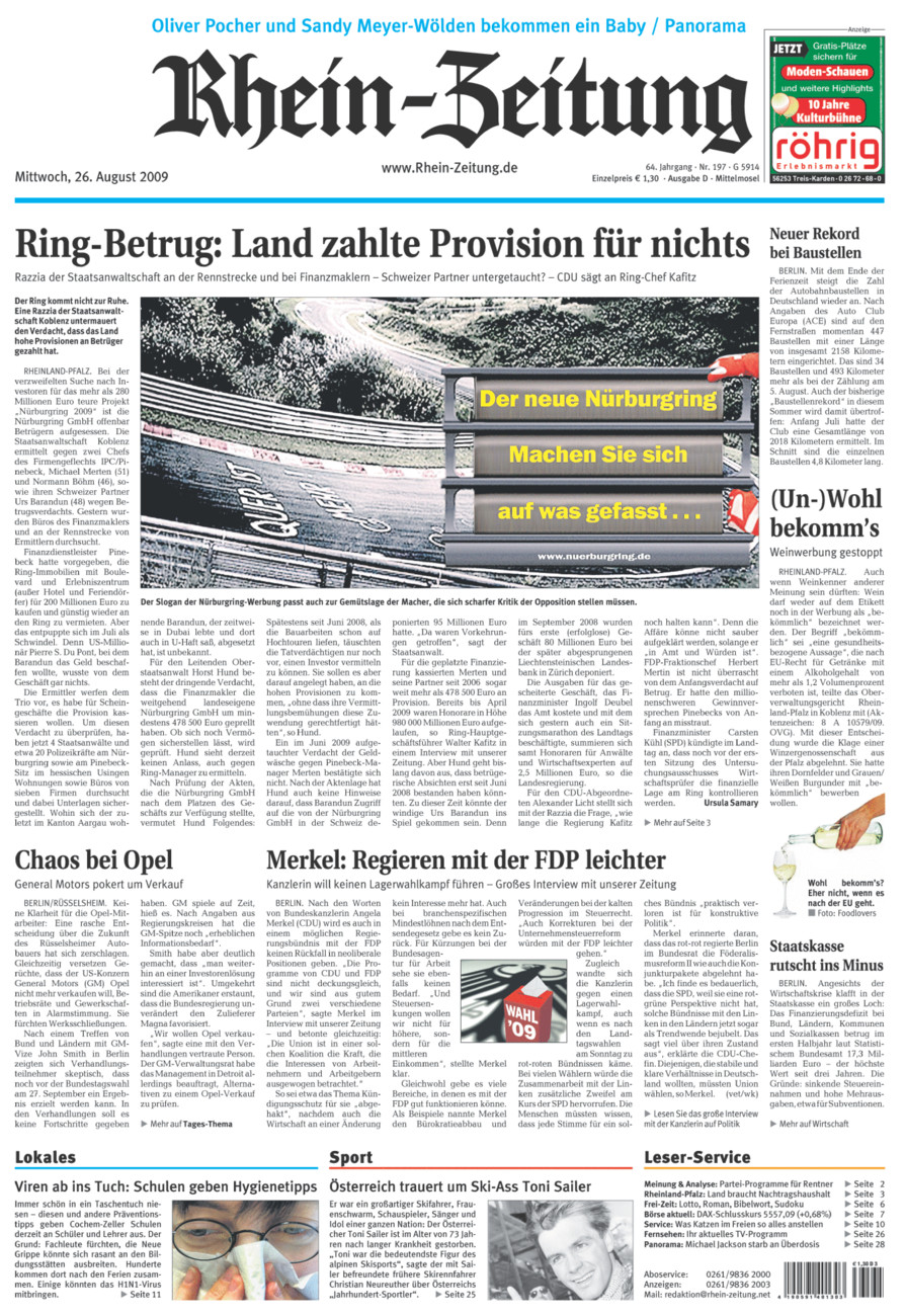 Rhein-Zeitung Kreis Cochem-Zell vom Mittwoch, 26.08.2009