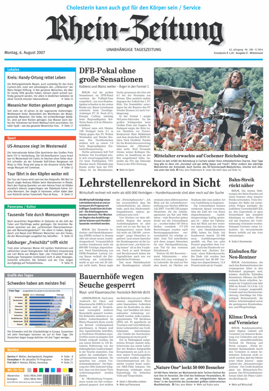 Rhein-Zeitung Kreis Cochem-Zell vom Montag, 06.08.2007