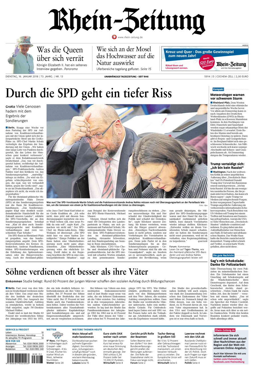 Rhein-Zeitung Kreis Cochem-Zell vom Dienstag, 16.01.2018